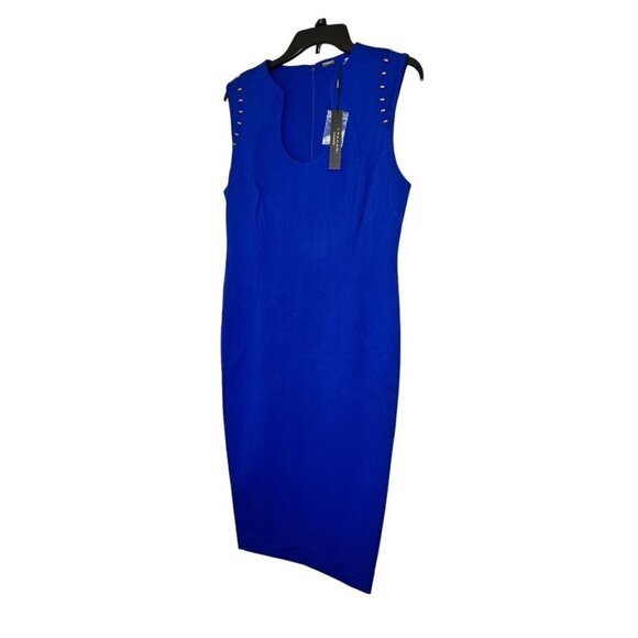Tahari Womens Cobalt Blue Sleeveless Studded Ponte Knit Sheath Dress Sz 10 New - Picture 4 of 9